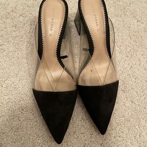 zara black pointy mule heels